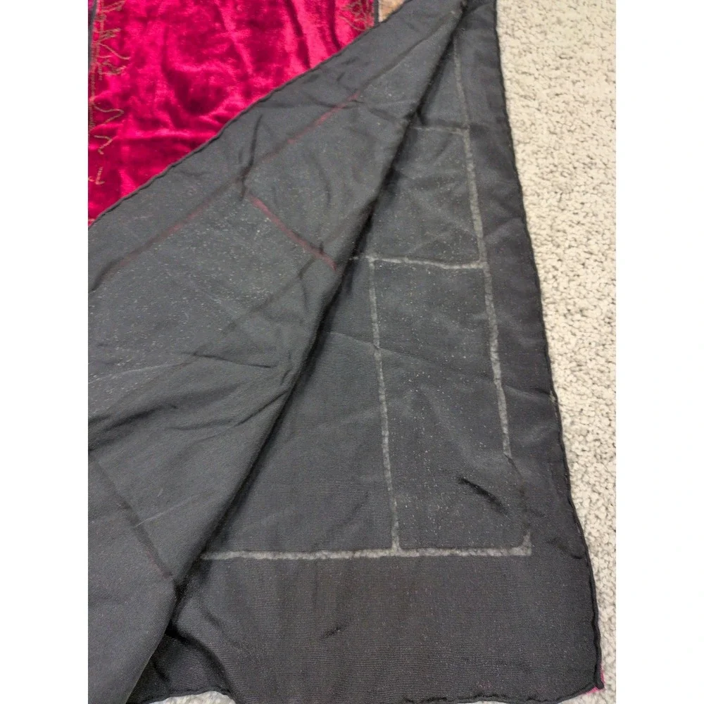 Jewel Tone Velvet Patchwork Scarf Burgundy Gold‎ Black Silk Blend Wrap 60x12